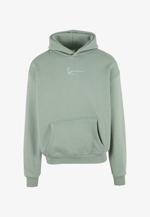 Hooded sweatshirt i lysegrøn bomuld, med lommer foran og hvidt broderet logo på brystet. Løs pasform, ribbede manchetter.