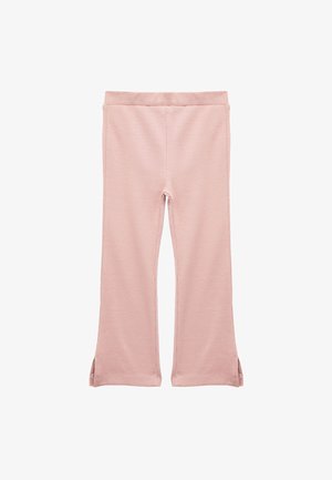 Lichtroze legging gemaakt van zachte, ribbelstof. Heeft een aangesloten ontwerp met zijslits aan de onderkant voor extra detail.