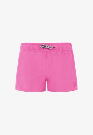 Pantaloni da bagno rosa realizzati in materiale morbido con fascia elastica in vita e un cordino bianco e nero. Presenta un logo all'orlo.