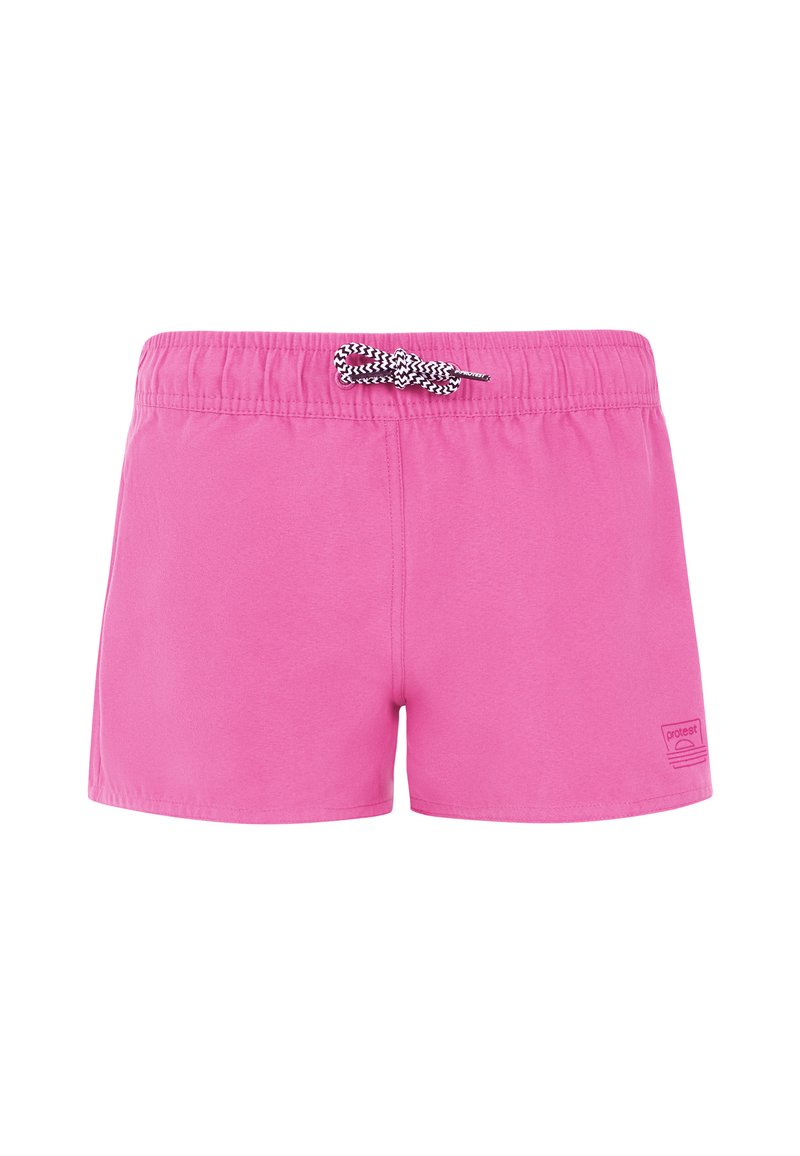 Pantaloni da bagno rosa realizzati in materiale morbido con fascia elastica in vita e un cordino bianco e nero. Presenta un logo all'orlo.