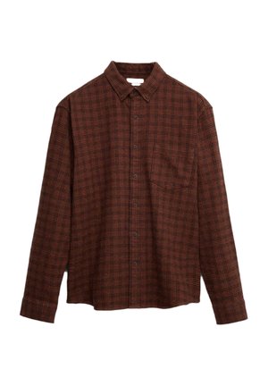 Geruite flanellen shirt in aardetinten, met een button-down kraag, lange mouwen en een borstzak. Zachte textuur met een normale pasvorm.