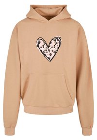 Merchcode VALENTINES DAY LEOPARD HEART ULTRA HEAVY - Hoodie - unionbeige