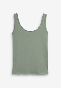 Débardeur vert clair en coton doux. Présente une encolure arrondie et des bretelles larges. Design simple sans embellissements.