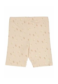 Pantaloni corti beige realizzati in tessuto morbido, con un motivo floreale in colori pastello e piccoli accenti floreali. Vita elastica per il massimo comfort.