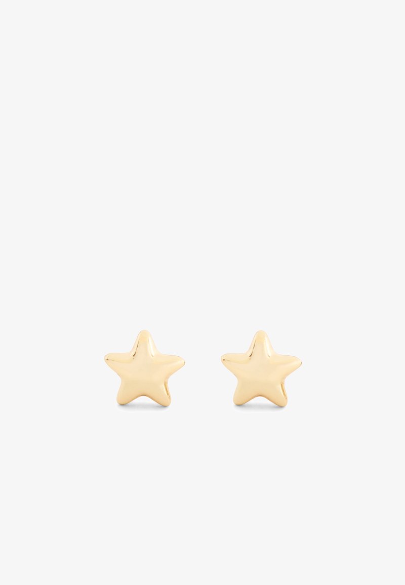 Gold star-shaped earrings with a smooth, shiny surface. Simple design, small size, and no visible embellishments.