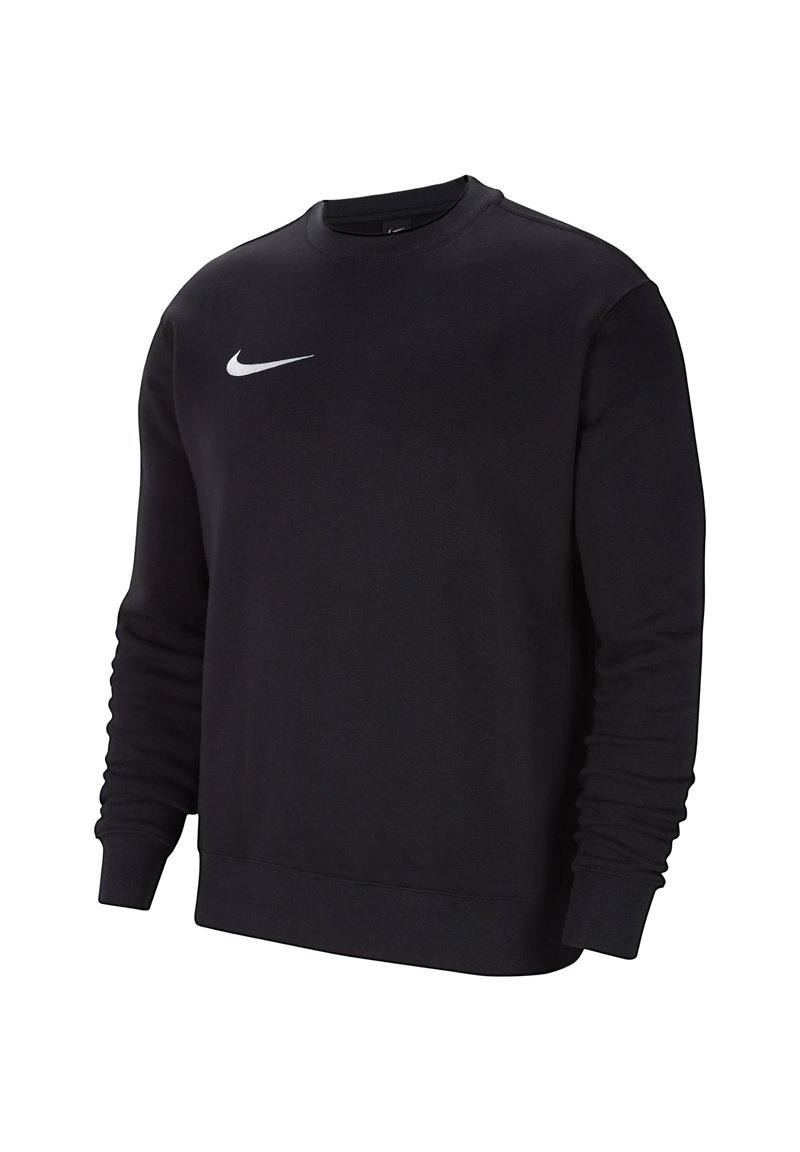 Czarny sweatshirt Nike z okrągłym dekoltem, ściągaczami na rękawach oraz białym logo Swoosh na lewej piersi. Wykonany z miękkiego materiału.