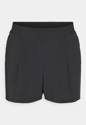 Shorts de sport noirs avec une texture lisse, une taille élastique et des plis latéraux pour un confort accru. Pas de poches ni de détails en métal visibles.