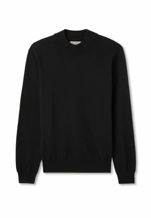 Svart crewneck tröja i mjukt material, med långa ärmar och ribbade mudd. Enkel design utan synliga mönster eller detaljer.