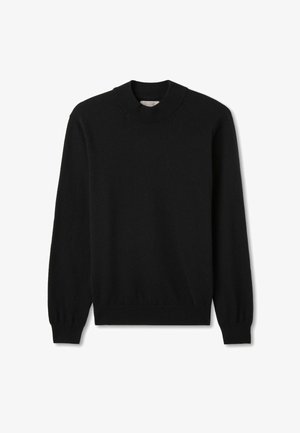 Sort crewneck sweater lavet af blødt materiale, med lange ærmer og ribbede manchetter. Simpelt design uden synlige mønstre eller detaljer.