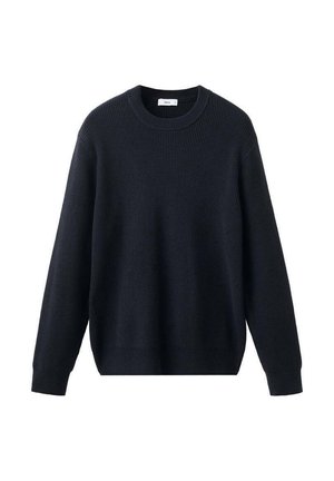 Suéter negro de punto acanalado de manga larga y cuello redondo, con un corte relajado y puños ajustados.