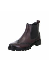 Leder Chelsea-Stiefel in Dunkelbraun mit elastischen seitlichen Einsätzen, Brogue-Details an der Zehenpartie und einer klobigen schwarzen Gummisohle.