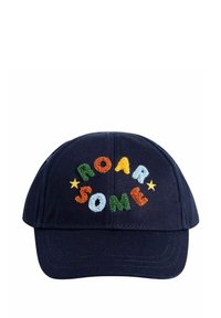 Tengerészkék baseball sapka hímzett, színes betűkkel, melyek a "ROAR SOME" feliratot és sárga csillagokat formáznak. Strukturált peremmel és texturált anyaggal rendelkezik.