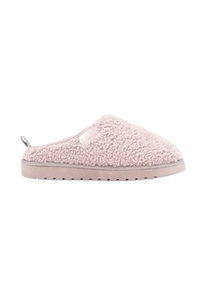 Chausson rose clair à enfiler avec dessus texturé et duveteux et semelle plate en caoutchouc, avec une petite languette au talon et un patch logo Esprit.