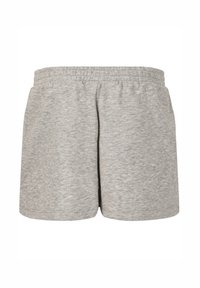 Grå bomullsshorts med elastisk midja, med en mjuk textur, enkel design och inga synliga mönster eller accenter.