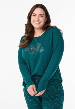 MIT TEXT-AUFDRUCK - Pyjamapaita - deep teal w flower