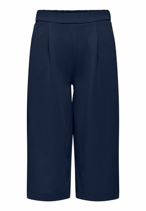 Marineblå vidde-bukser med elastisk talje og frontplisseringer, velegnede til både afslappet og formelt brug.