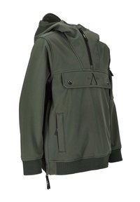 Olivengrøn hættetrøje med lynlås foran, to brystlommer, sidelommer og ribstrikkede manchetter for ekstra tæt pasform.