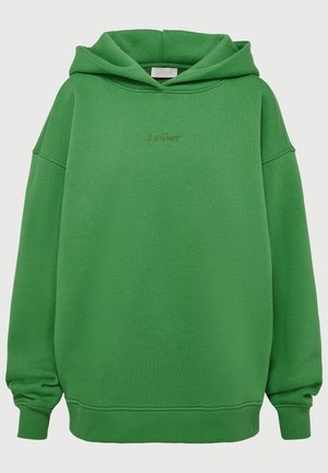 Grüne Kapuzen sweatshirt mit langen Ärmeln, gerippten Bündchen und Saum, mit kleinem gesticktem "LeGer"-Logo auf der Brust.