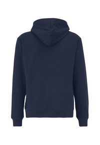 Felpa blu navy con cappuccio regolabile, maniche lunghe, polsini e orlo a coste, realizzata in morbido tessuto misto cotone.