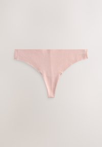 Pink cotton thong with a smooth texture, featuring a mid-rise design and a subtle "NEXT" logo in white on the right side.