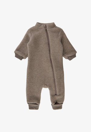 Rudas vilnos vientisas kostiumas su ilgomis rankovėmis, aukštu apykakliu ir pilnu priekinio užtrauktuko uždaru. Rankogaliai ir kulkšnys turi plokščią raštą, kad būtų glaudus prisitaikymas.