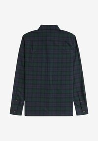 Camicia a maniche lunghe in un motivo a quadri verde scuro e blu navy. Presenta un colletto, due tasche posteriori e polsini con bottone. Tessuto morbido.