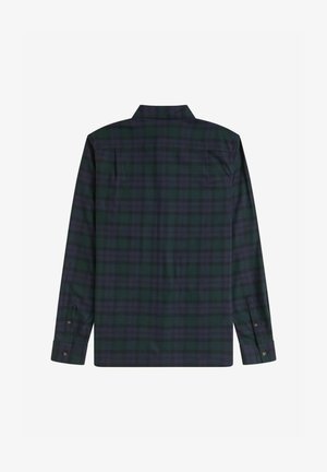 Camicia a maniche lunghe in un motivo a quadri verde scuro e blu navy. Presenta un colletto, due tasche posteriori e polsini con bottone. Tessuto morbido.