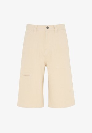 Beige cargo shorts lavet af slidstærkt stof, med en afslappet pasform, frontlommer og en sidelomme med klapdetalje.