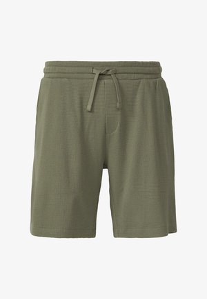 Shorts vert olive avec un motif texturé en nid d'abeille, une taille élastique avec un cordon de serrage et des poches latérales.