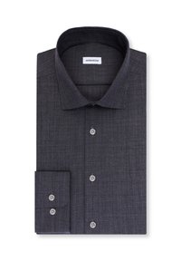 Chemise gris foncé à manches longues avec boutons, col spread et poignets à deux boutons, étiquetée Seidensticker.