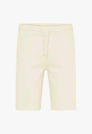 Világos bézs színű, texturált anyagból készült rövidnadrág, elasztikus derékpánttal és húzózsinórral. Alsó lábrészen diszkrét logóval rendelkezik.