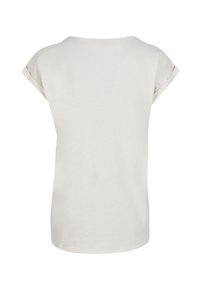 Plain white short-sleeve T-shirt shown from the back with rolled-up sleeve cuffs and a round neckline.