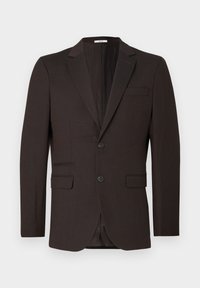 Brauner maßgeschneiderter Blazer, einreihig mit zwei Knöpfen, mit Reverskragen und einer Brusttasche. Verfügt über Seitentaschen und ein glattes Innenfutter.