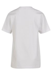 Hvit bomulls T-skjorte, kortermet, rund hals-design, glatt tekstur, ingen mønstre eller pynt, vist fra bak.