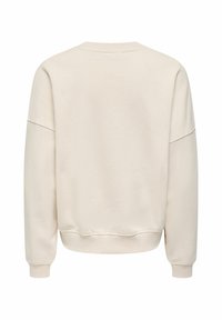 Sweatshirt à col rond de couleur crème uni avec manches longues et poignets et ourlet côtelés, vu de dos.
