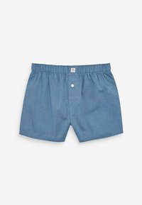 Blå bomuldsboksershorts med elastisk talje, frontknaplukning og subtil struktureret mønster. Casual design med en afslappet pasform.