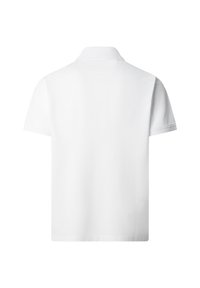 Polo blanc uni à manches courtes vu de dos, avec un col classique et sans logos ni motifs visibles.