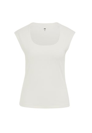 Wit kort mouwtjes shirt met een ronde hals, een gladde textuur en een aansluitende pasvorm. Gemaakt van lichtgewicht, ademende stof.