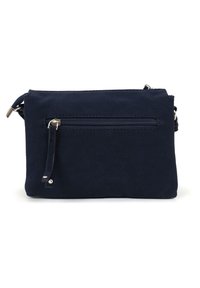 Borsa a tracolla blu navy realizzata in tessuto morbido e testurizzato, dotata di una tasca frontale con cerniera e di una tracolla staccabile per una maggiore versatilità.