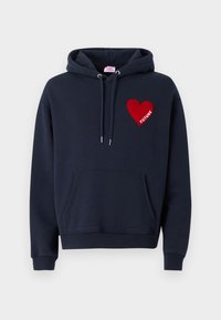 Felpa blu scuro con tasca a marsupio, dotata di un patch a forma di cuore rosso con la scritta "FUTURE" in bianco. Realizzata in tessuto morbido, con vestibilità comoda.