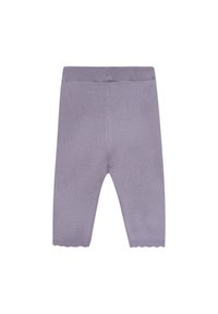 Gebreide lavendelleggingen met een aansluitende tailleband en gegolfde zoom. Zachte textuur; enkellange design, ideaal voor casual gebruik.