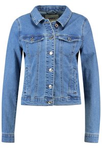 Denimjacka i ljusblått, med krage, knappstängning, två bröstfickor och långa ärmar med manschetter. Klassisk design.