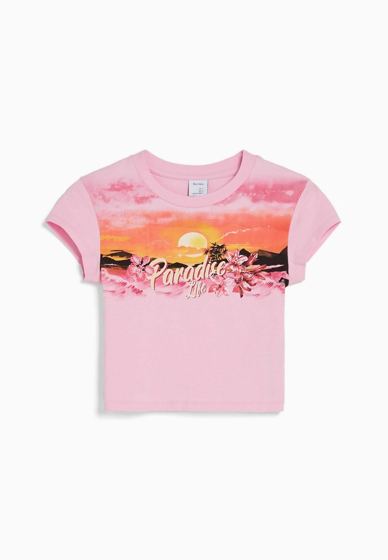 Bershka T-shirt print roze