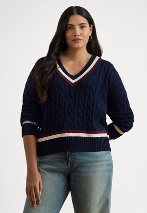 CABLE-KNIT COTTON CRICKET - Pulóver - lauren navy/cream/dark garnet