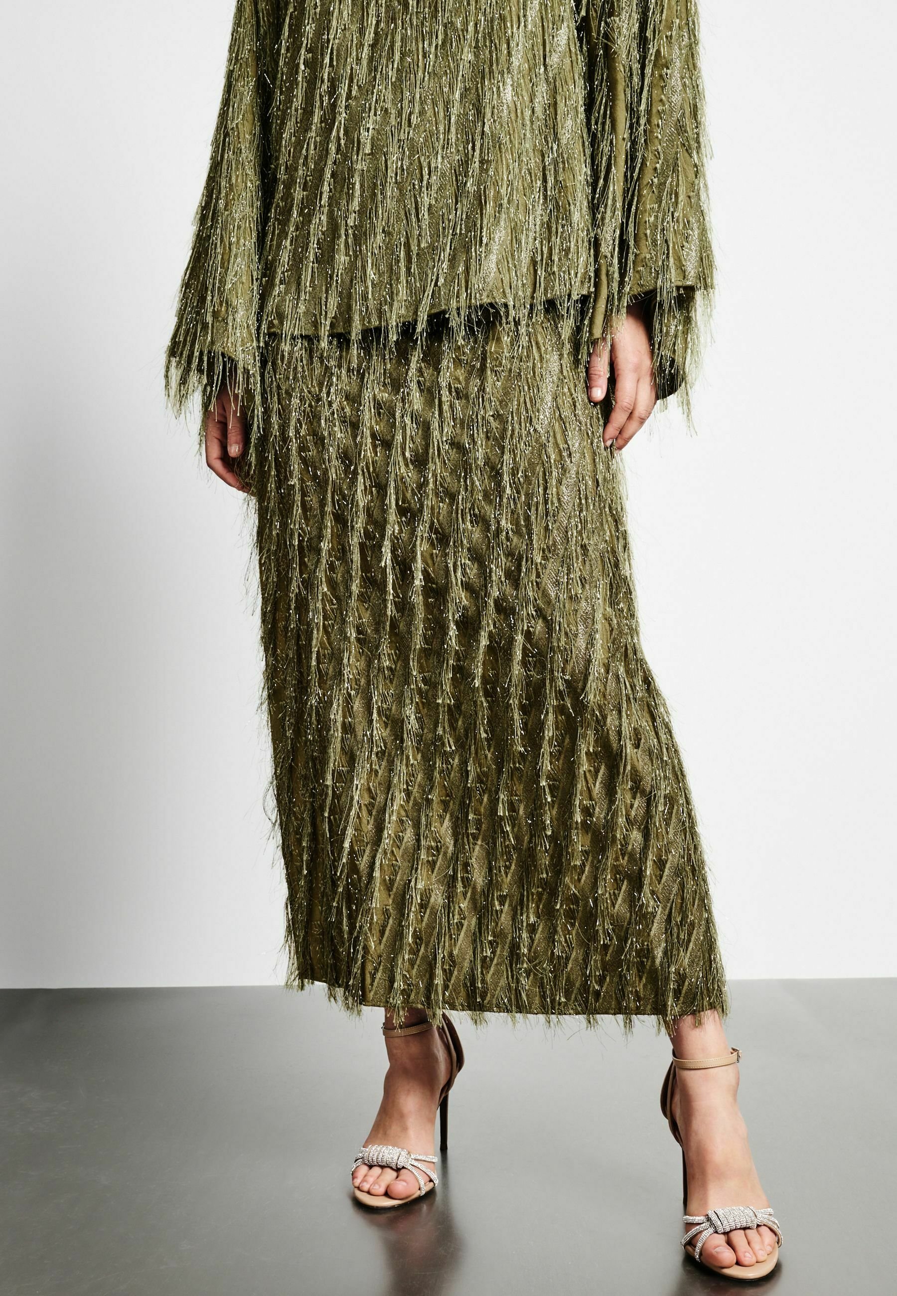 Next SPARKLE FRINGE - Maxi skirt - green - Zalando