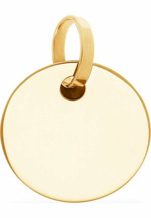 Gold circular pendant with a smooth surface and a small round loop attached at the top for hanging. Reflective finish, no patterns or accents.