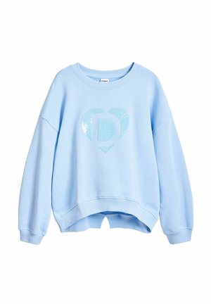 Felpa azzurra chiaro con un design corto, caratterizzata da un motivo a cuore in paillettes e la lettera "D" sul davanti, polsini e scollatura a coste.