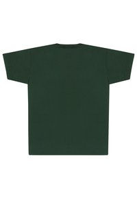 Bavlněné tričko v tmavě zelené barvě. Uvolněný střih s krátkými rukávy a kulatým výstřihem. Hladká textura, jednobarevný design bez viditelných vzorů.