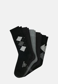 Sei paia di calzini in tonalità di nero e grigio con un semplice motivo argyle. Realizzati in tessuto morbido con una consistenza liscia.