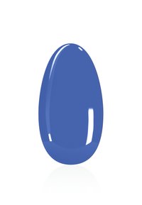 Blauer Nagellack in glänzender Optik, mit einem eiförmigen Design, das eine glatte Textur und eine lebendige Farbe aufweist.